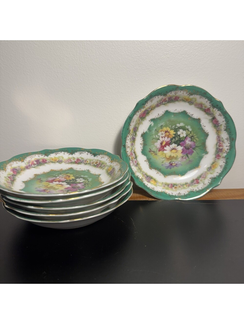 Antique CT Carl Teilsch Altwasser Silesea Germany Green 6in Plates Gold Trim